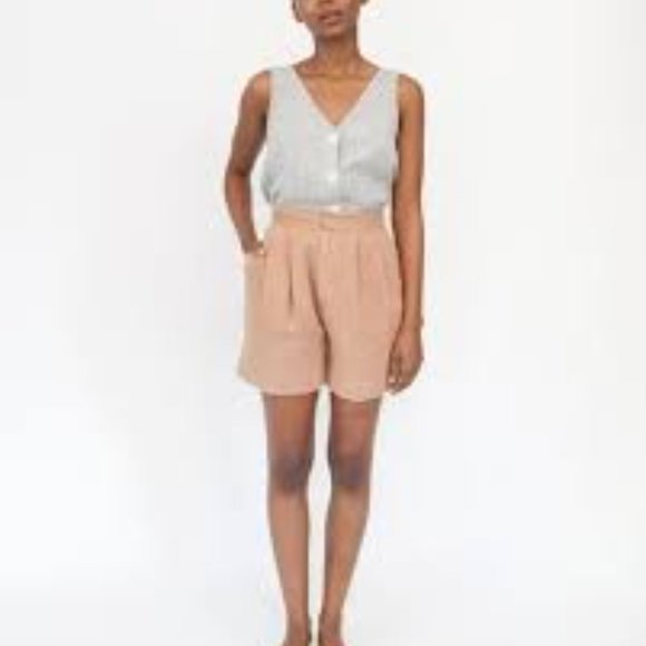 Esby Penny High Waisted 100% Linen Pleated Shorts Size 8 in Pecan - Picture 11 of 11